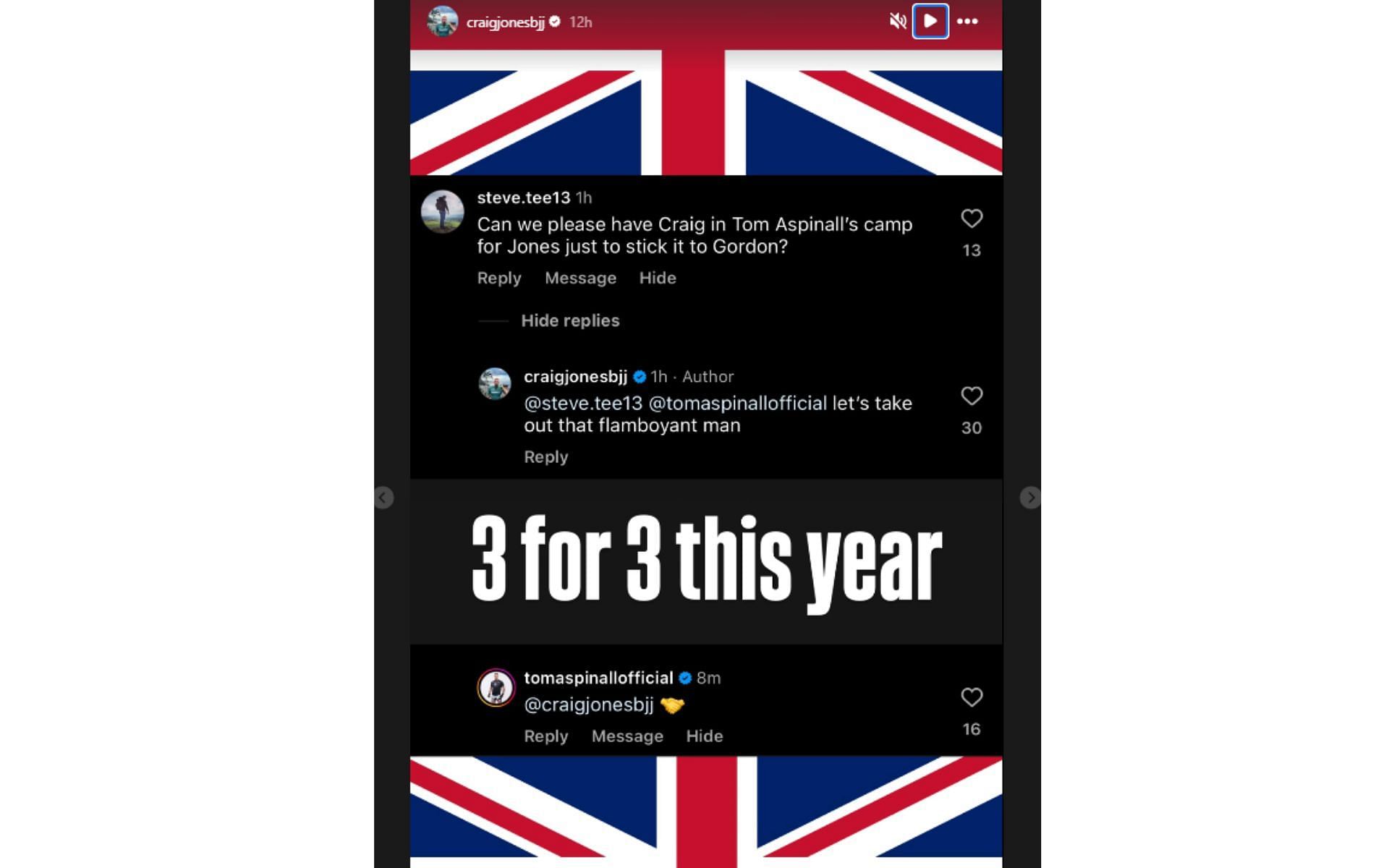 Screenshot of Jones' Instagram story